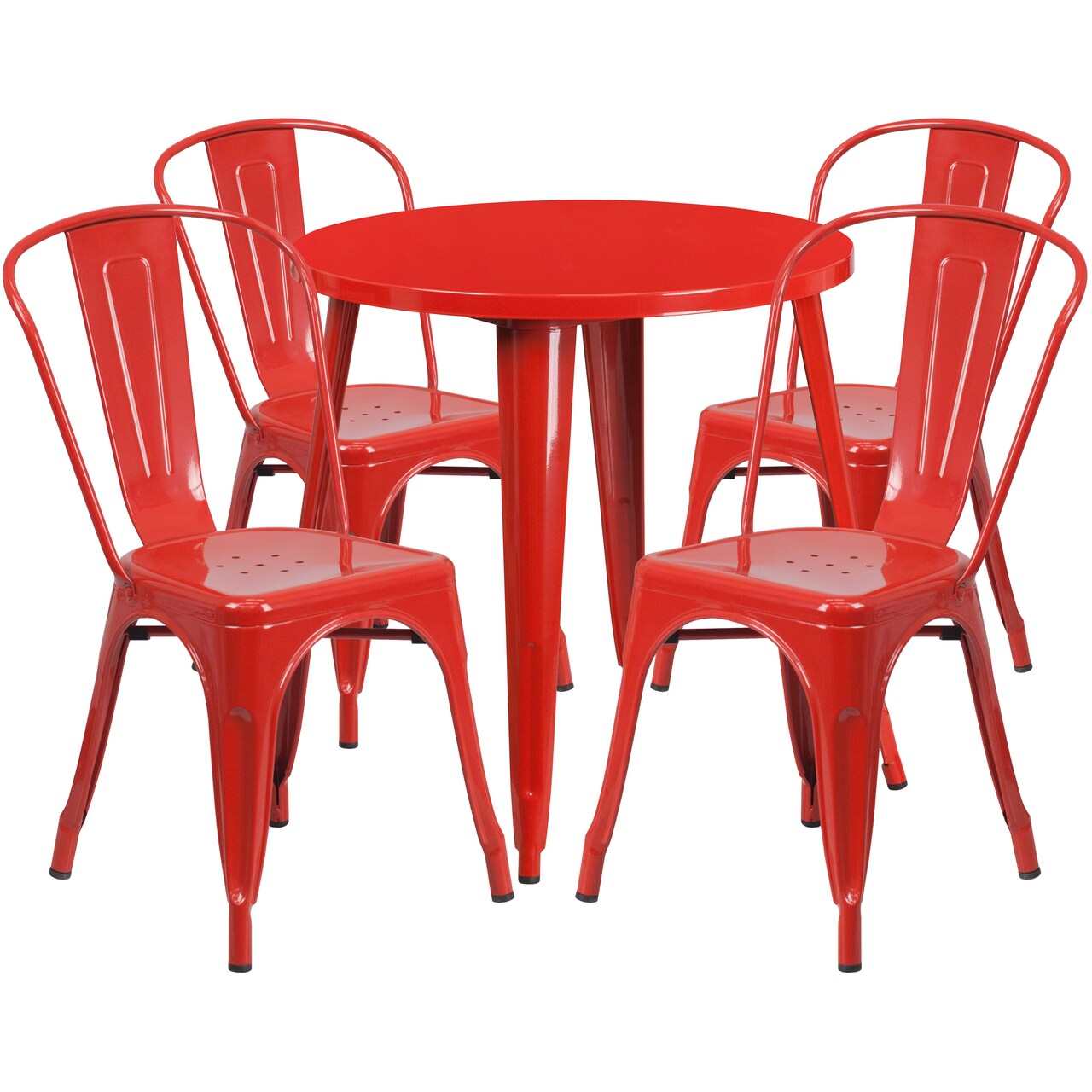 Emma and Oliver Commercial Grade 30" Round Metal Indoor-Outdoor Table Set with 4 Cafe Chairs